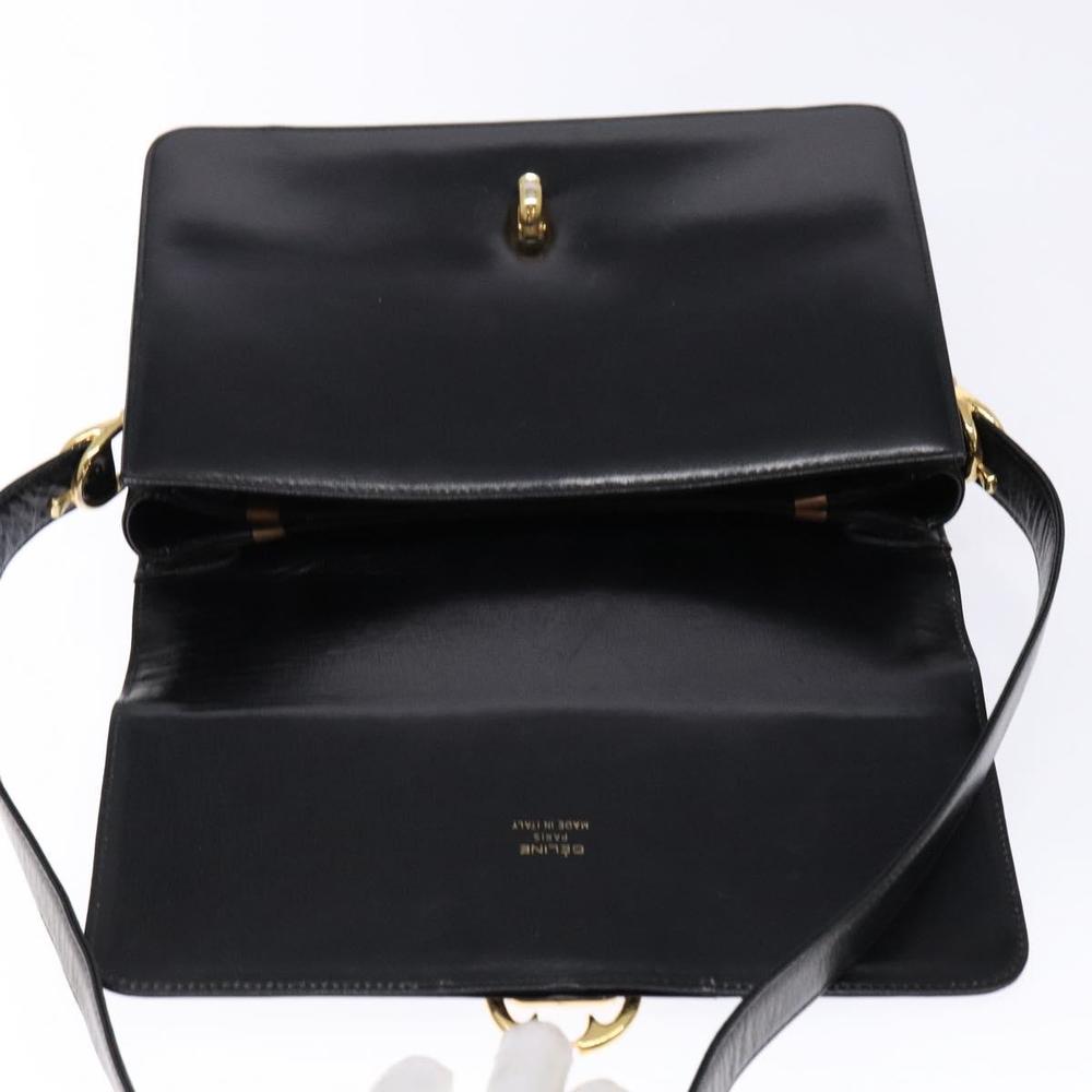 CELINE Horse Carriage Shoulder Bag Leather Black Gold Auth ki5948 - Picture 10 of 16